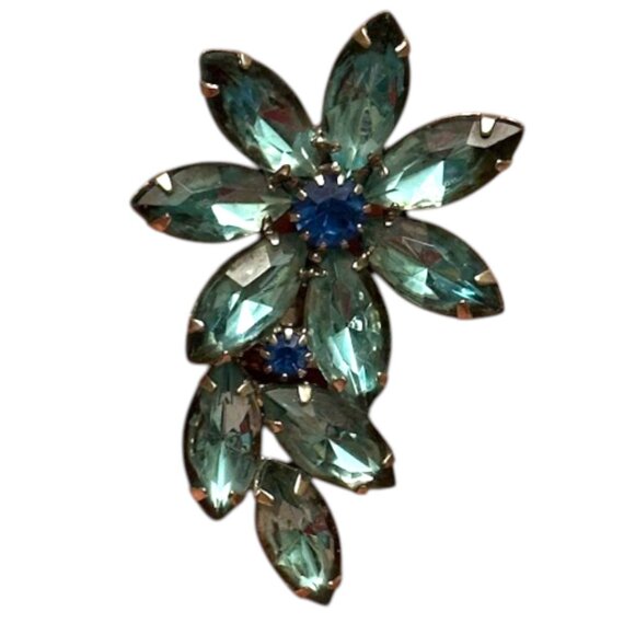 Vintage Mid-Century Blue Rhinestone Floral Brooch - Attributed to Juliana D&E - Picture 1 of 2